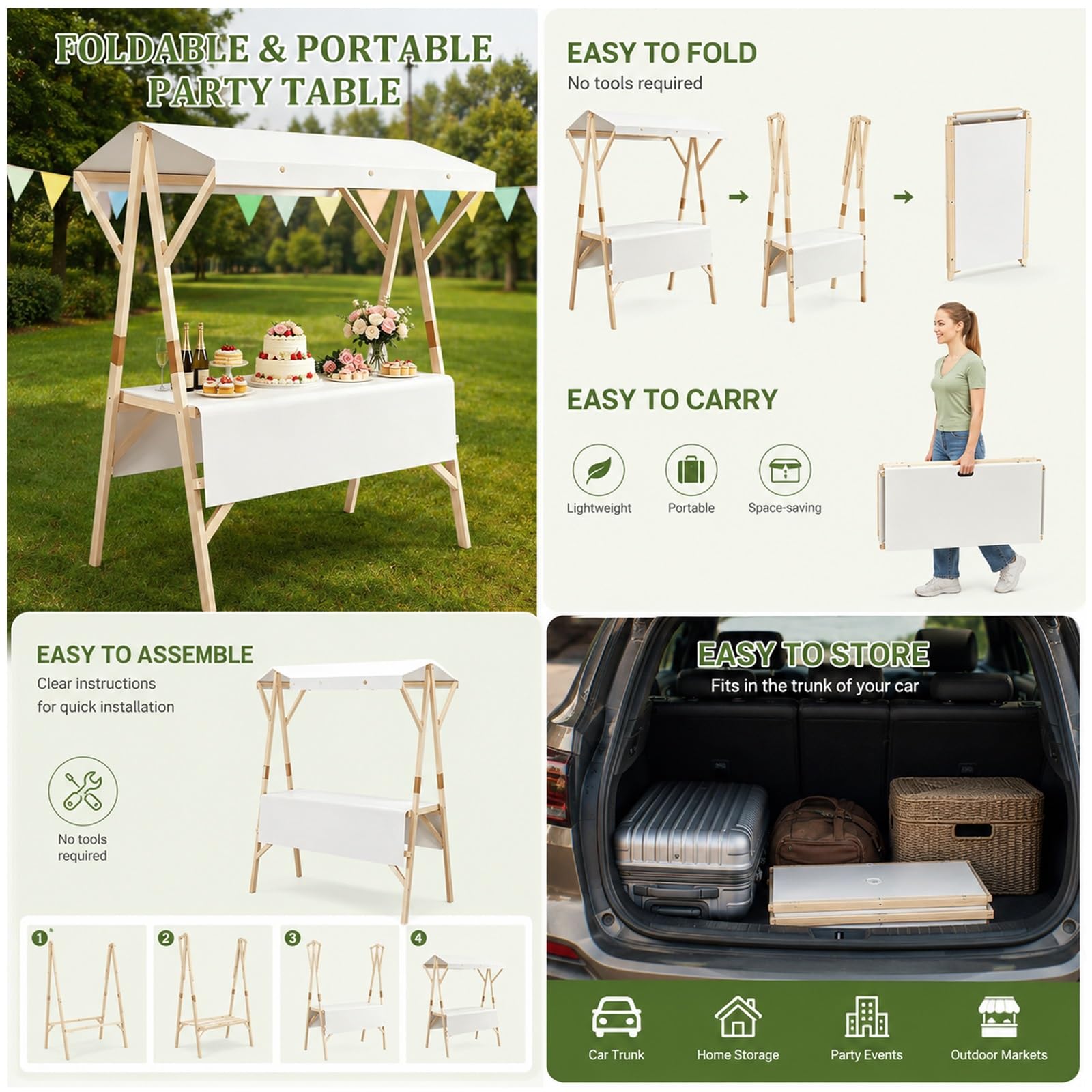 Banco da Mercato Portatile, Carrello Pieghevole per Venditori Ambulanti con Tettuccio e Ruote, per Strade, Eventi, Mercati Agricoli e Fiere Artigianali, Portata 440 Lbs(Yellow,59in/150cm)