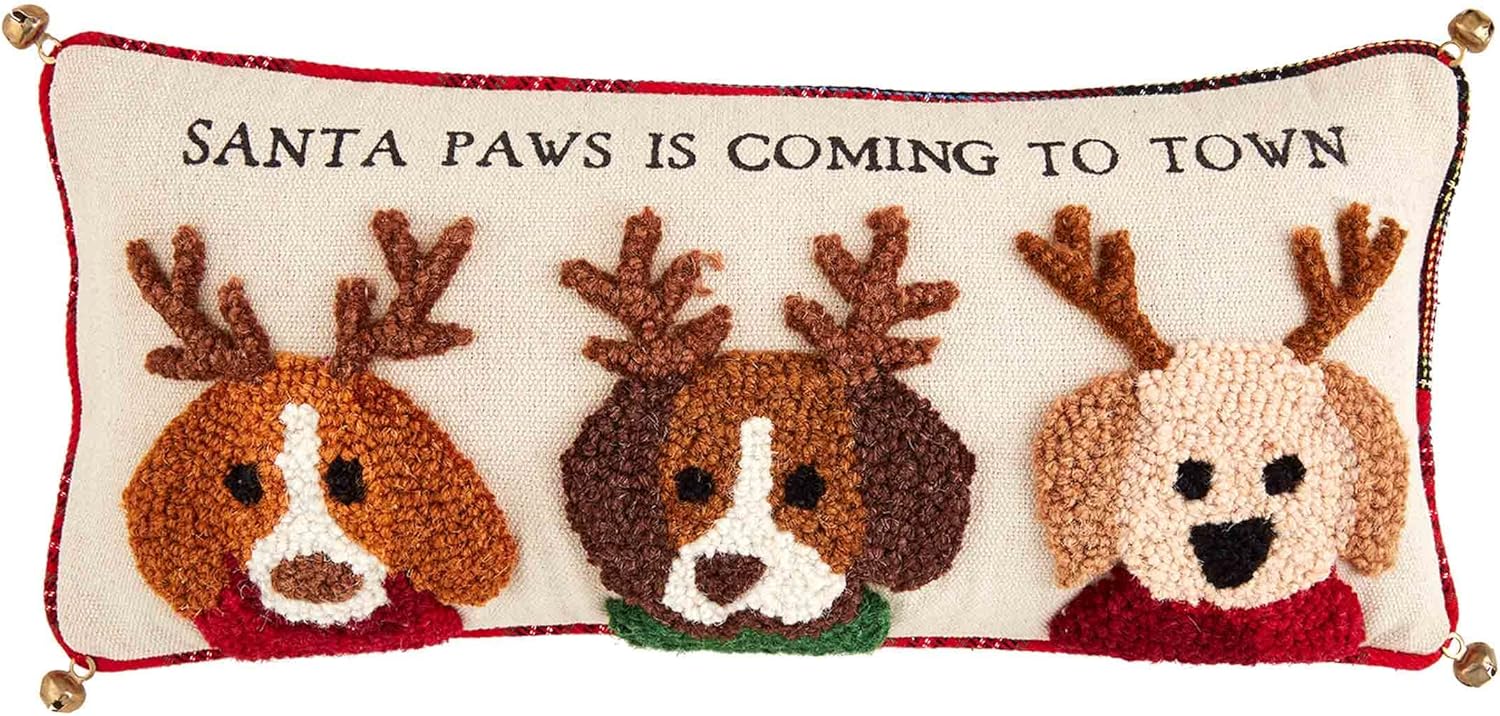 Mud Pie Hooked Holiday Dog Pillow, Santa, 8" x 18"