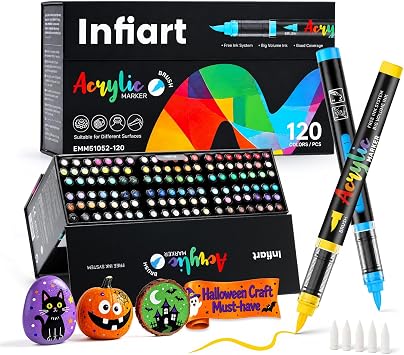 120 Colors Acrylic Paint Markers, 3X Large Capacity Flexible Tip Paint Pens