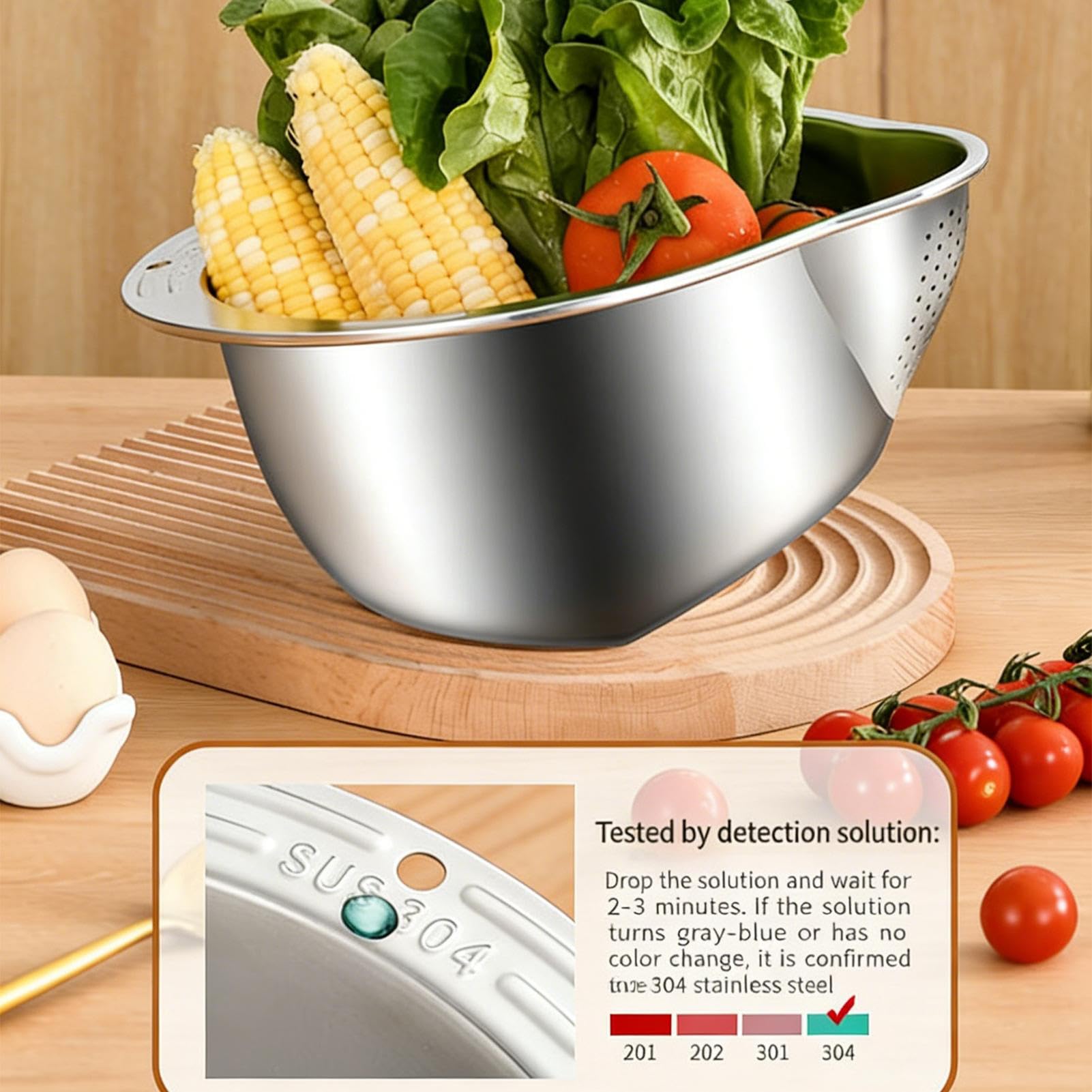 Cuenco Colador para Lavar Arroz Set de Colador de Fondo Inclinado | con Escurridor Lateral y Fondo Inclinado para Remojar Arroz para Cocina Restaurante Verduras Frutas Jengibre Cebolleta