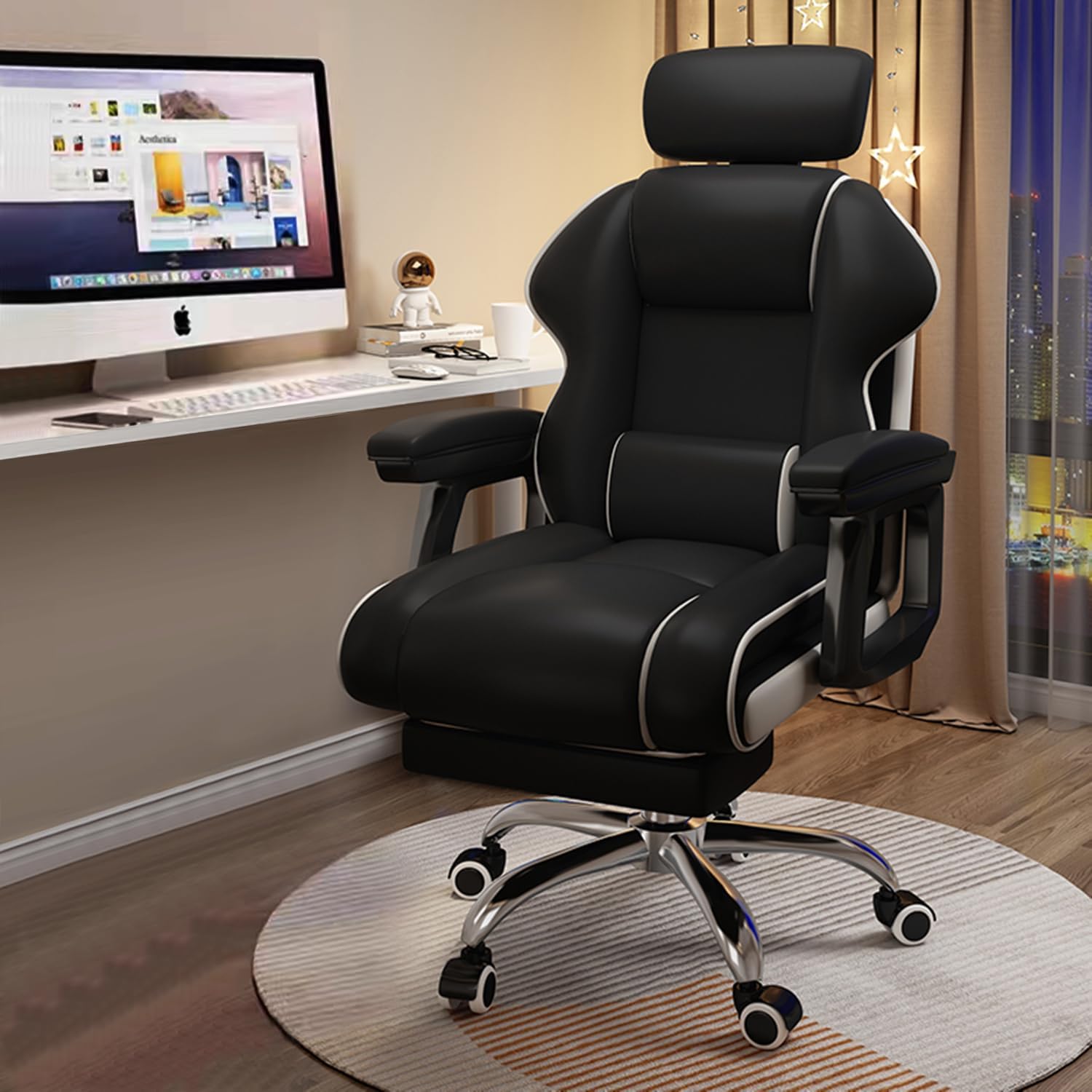Executive Computer Chair Home Office Desk Chair,Adjustable Angle, Ergonomic Adjustable Height PU Leather Chairs with Cushions Armrest for Long Time Seating-High Office Chair with Footrest product image