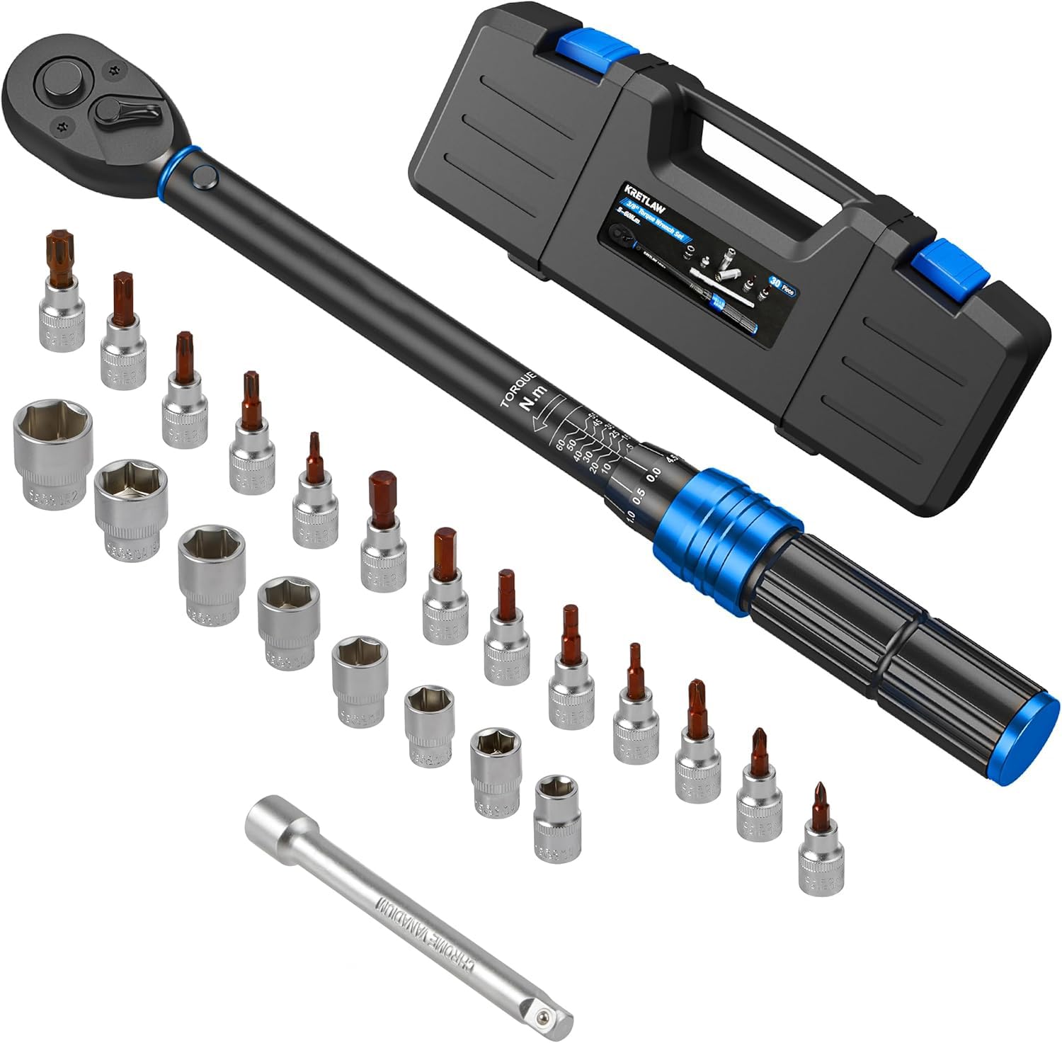 LLAVE DINAMOMETRICA 1/4" TORQUE: 2-25 Nm con puntas, vasos y certificado de calibración, ALUMINIO