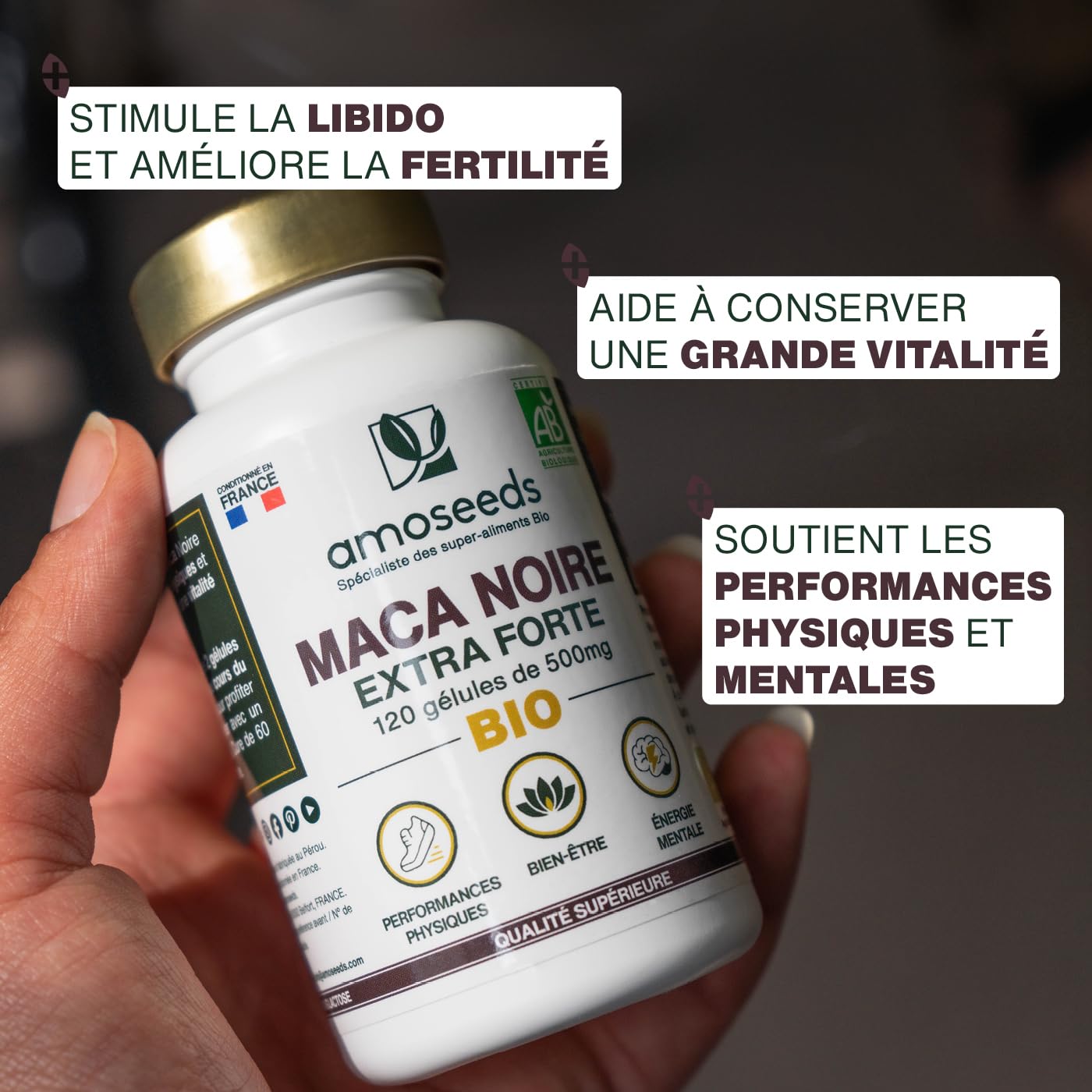Maca Noire BIO du Pérou | Extra Fort 10 000mg par jour | 120 gélules vegan | Régulateur Hormonal, Détente, Énergie | Qualité Supérieure pour Sommeil,Stress