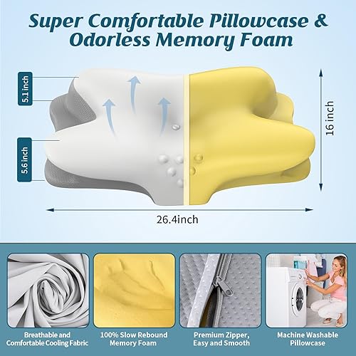 Miniatura 4 de Almohada cervical para el cuello, almohada refrescante para aliviar el dolor de cuello, almohada ergonómica para dormir de lado, almohadas