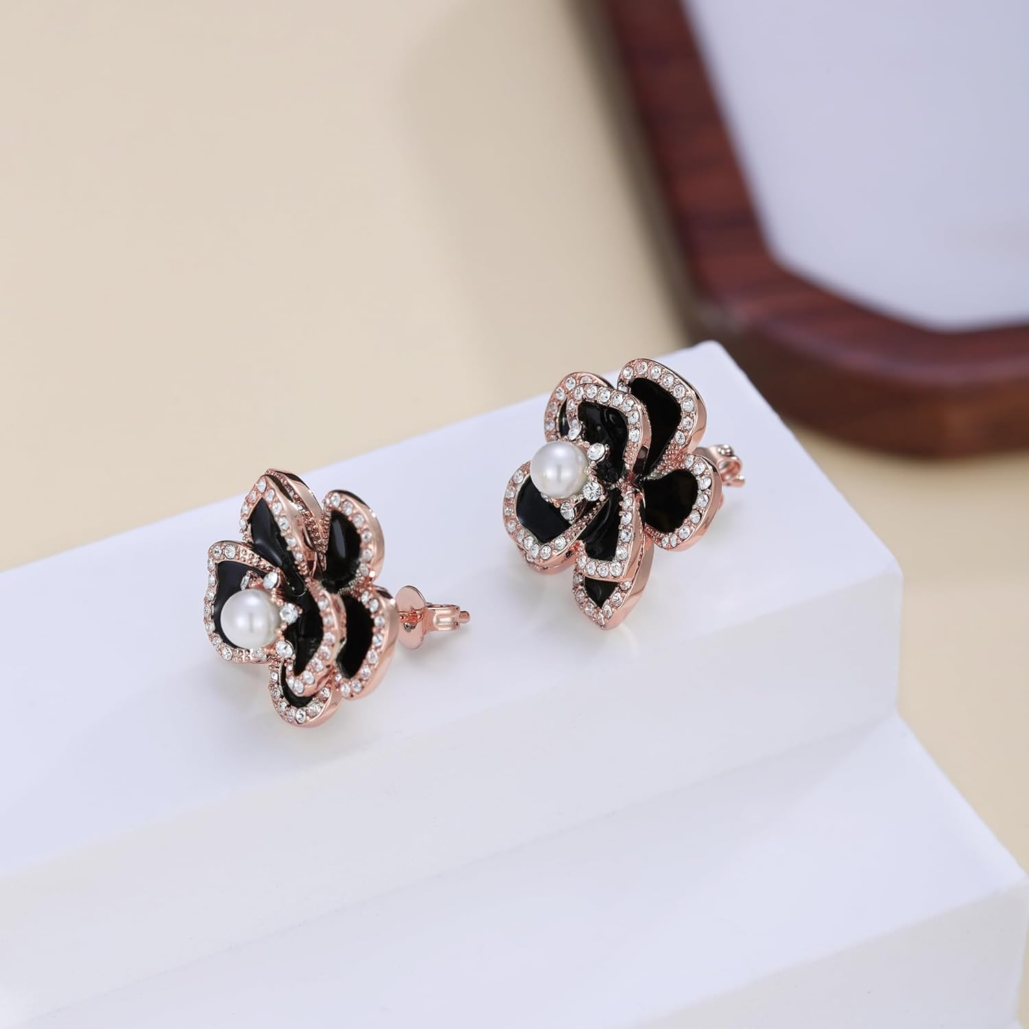 18K Gold Plated Clover Pearl Earrings for Women, Crystal-Acceented Lucky Dangle Studs, Simple Jewelry Gift