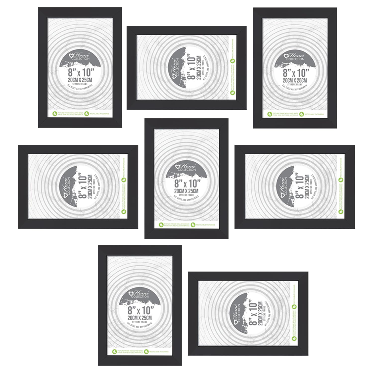 M1ss Set Of 8 Black 20 X 25Cm Photo Frames, Double Picture Frames 10X8 Inch For Horizontal Or Vertical Tabletop Display - Perfect Presents For Families And Friends (Set Of 8)