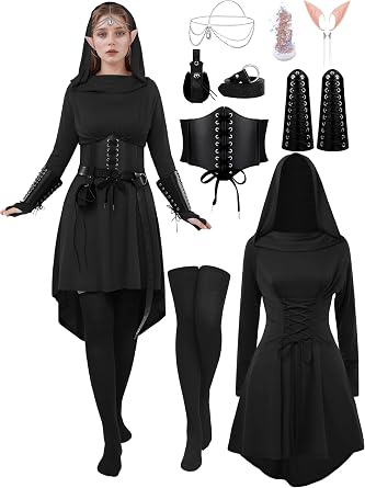 10 Pcs Women Renaissance Costumes Elf Medieval Fairy Dress for Halloween