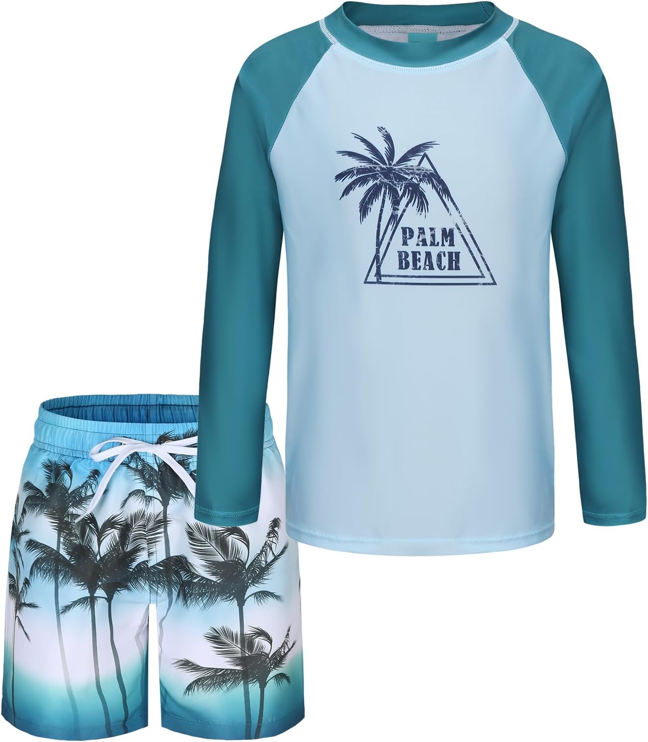 Boys Swimming Costume Two Piece Swimsuit Set with Swimming Trunks Kids Long Sleeve Bathing Suit Swimwear