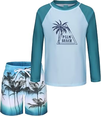 Aisyee Boys Swimming Costume Kids Rash Vest and Swim Shorts Set 3-16 Years | two piece swimsuit, UPF 50+, quick-dry, soft & stretchy, adjustable waist, chlorine-resistant, durable, beach, pool, holidays