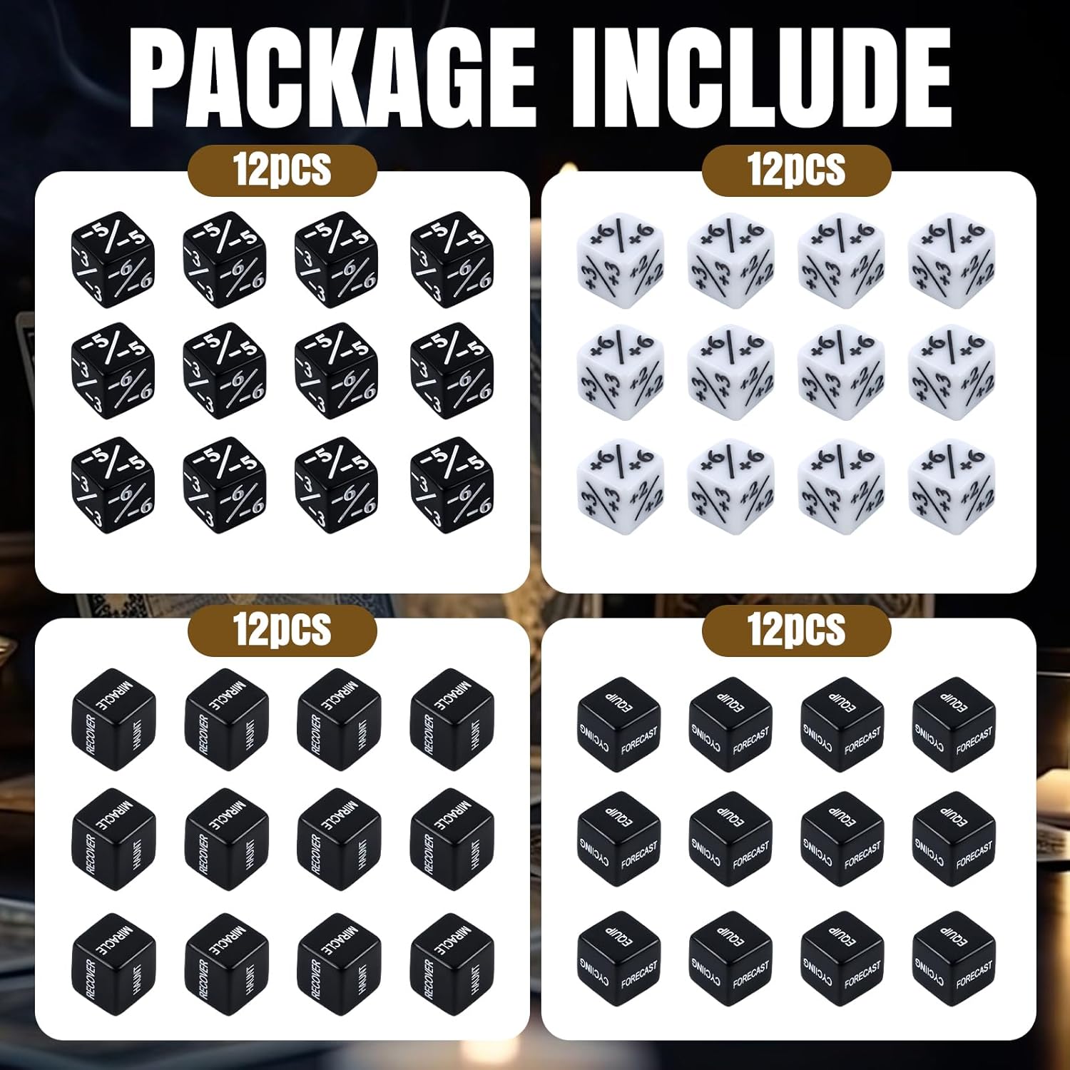 48 Pieces Abilities Keywords Counter Dice,MTG Life Counter 1/+1,Creature Stats Buff Tokens Dice,MTG Dice Set for MTG, TCG, Card Games Accessories