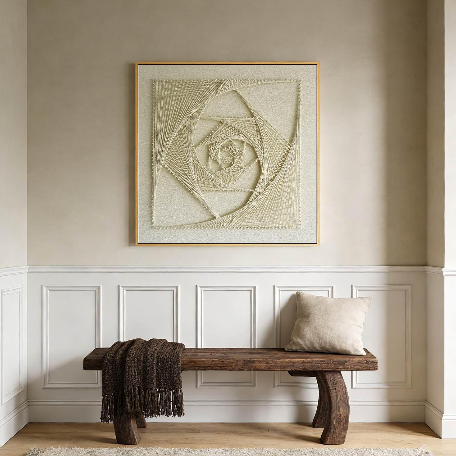 Thalasse Large 3D Textured Framed Abstract Wall Art for Living Room, Modern Geometric Eye String Art Sandstone Artwork for Walls, Neutral Boho Minimalist Pictures for Entryway Home Decor 32x32 In