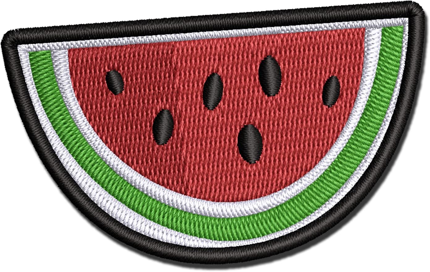 Watermelon Fruit Slice Multi-Color Embroidered Iron-On Patch Applique - Large 3.5 Inch