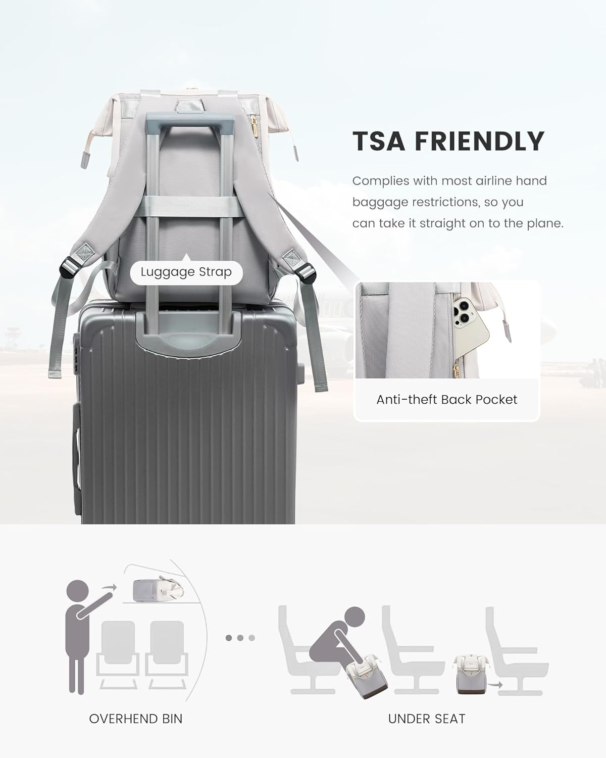 LOVEVOOK Laptop Backpack for Women, 15.6 Inch Work Laptop Bag with USB Port, Fashion Teacher Nurse Backpack Purse, Waterproof Travel Computer Backpack with Organizer Bag, 2PCS, Beige-Light Grey - Image 5