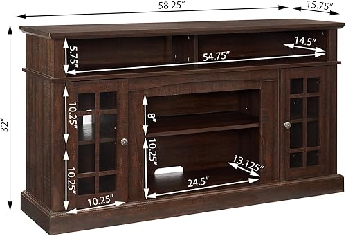 Miniatura 2 de SUNLIFER Centro de entretenimiento de granja de 58 pulgadas soporte de TV de madera espresso para TV de 60 pulgadas  Consola de TV rústica alta para