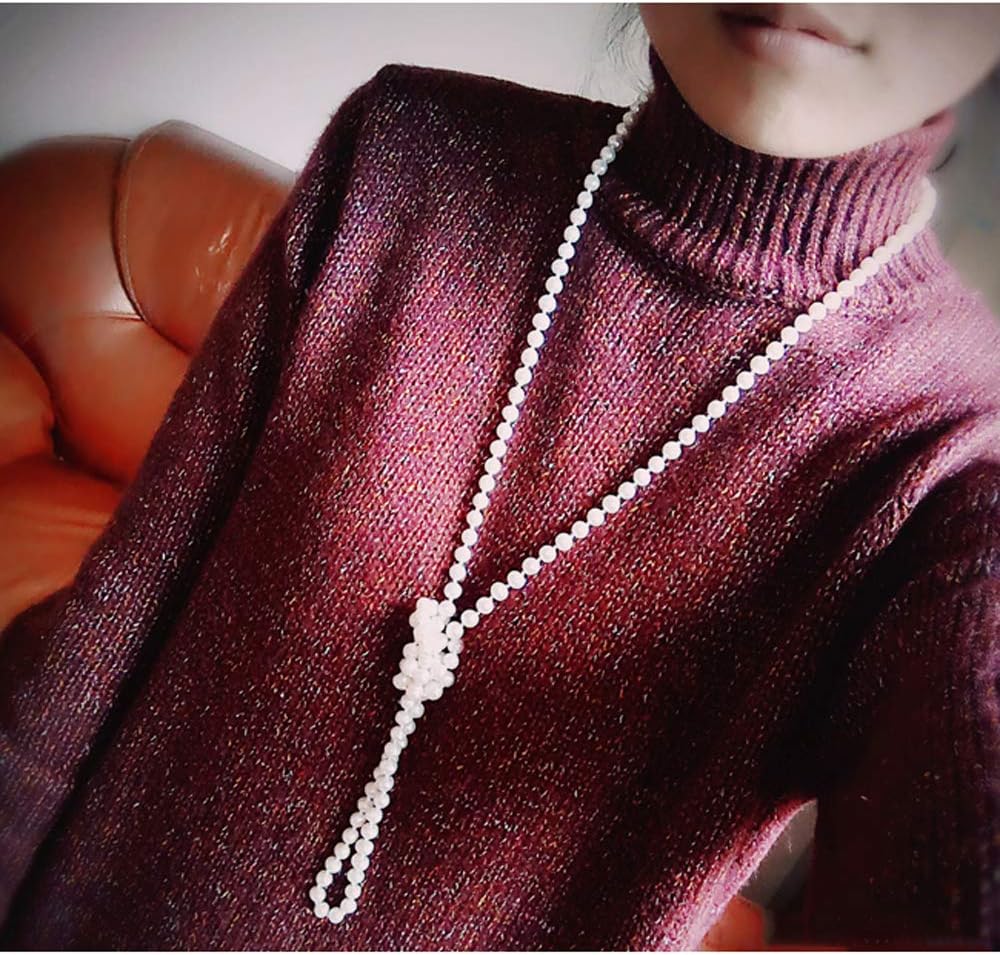 JKJF 1920s Pearls Beads Necklace, Fashion Imitation Faux Pearls Long Necklace Flapper Beads Retro Costume Jewelry - 60 Inches Length