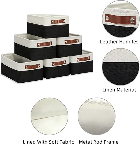 Vista 52 de HNZIGE - Canastas pequeñas de tela para organización (paquete de 6) canastas plegables de almacenamiento para estantes, armarios, lavandería, Asas