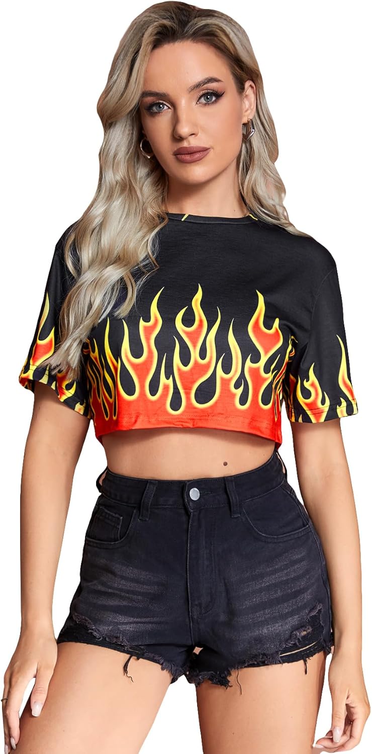 Floerns Women's Casual Y2K Graphic Concert Crop Top Short Sleeve T Shirts Loose Tees