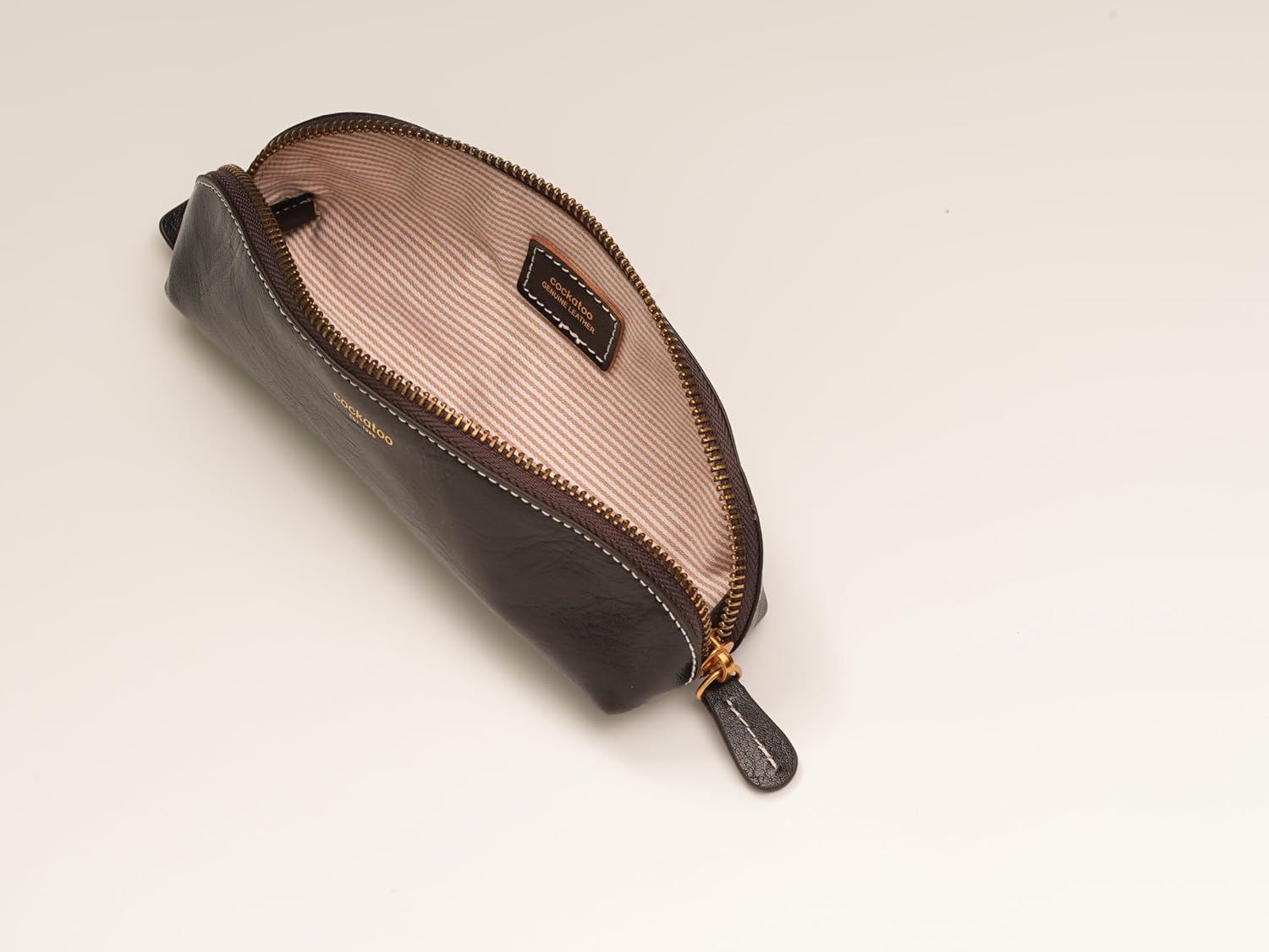 Cockatoo Leather Zipper Pencil Case, Chocolate image 3