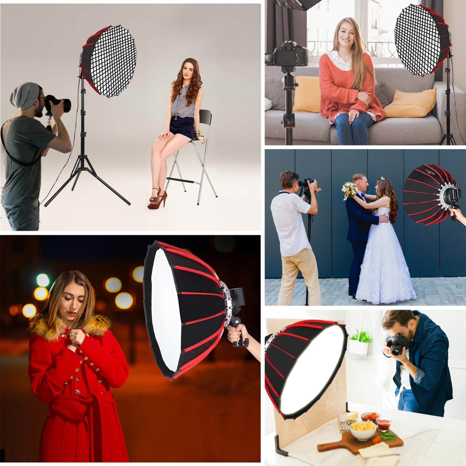 55cm/21’’ Kit de Iluminación Fotográfica LED de Caja de Luz Softbox Portátil de 60W, con Rejilla y Trípode, 3000-6500K, para Estudio, Retratos y Streaming,Video