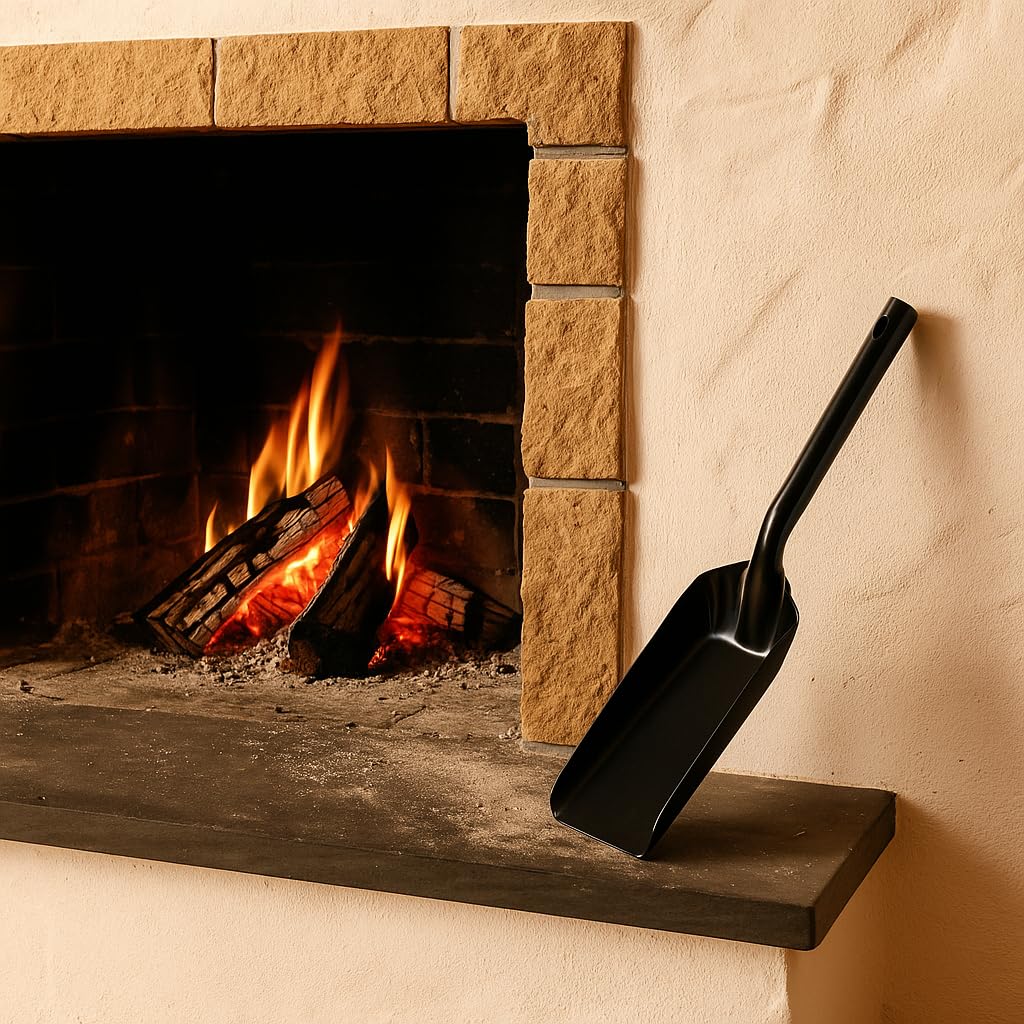 MGE - Pelle en Métal pour Cheminée et Barbecue - Pelle à Charbon - Pelle à Cendre - Fer Émaillé - Gris
