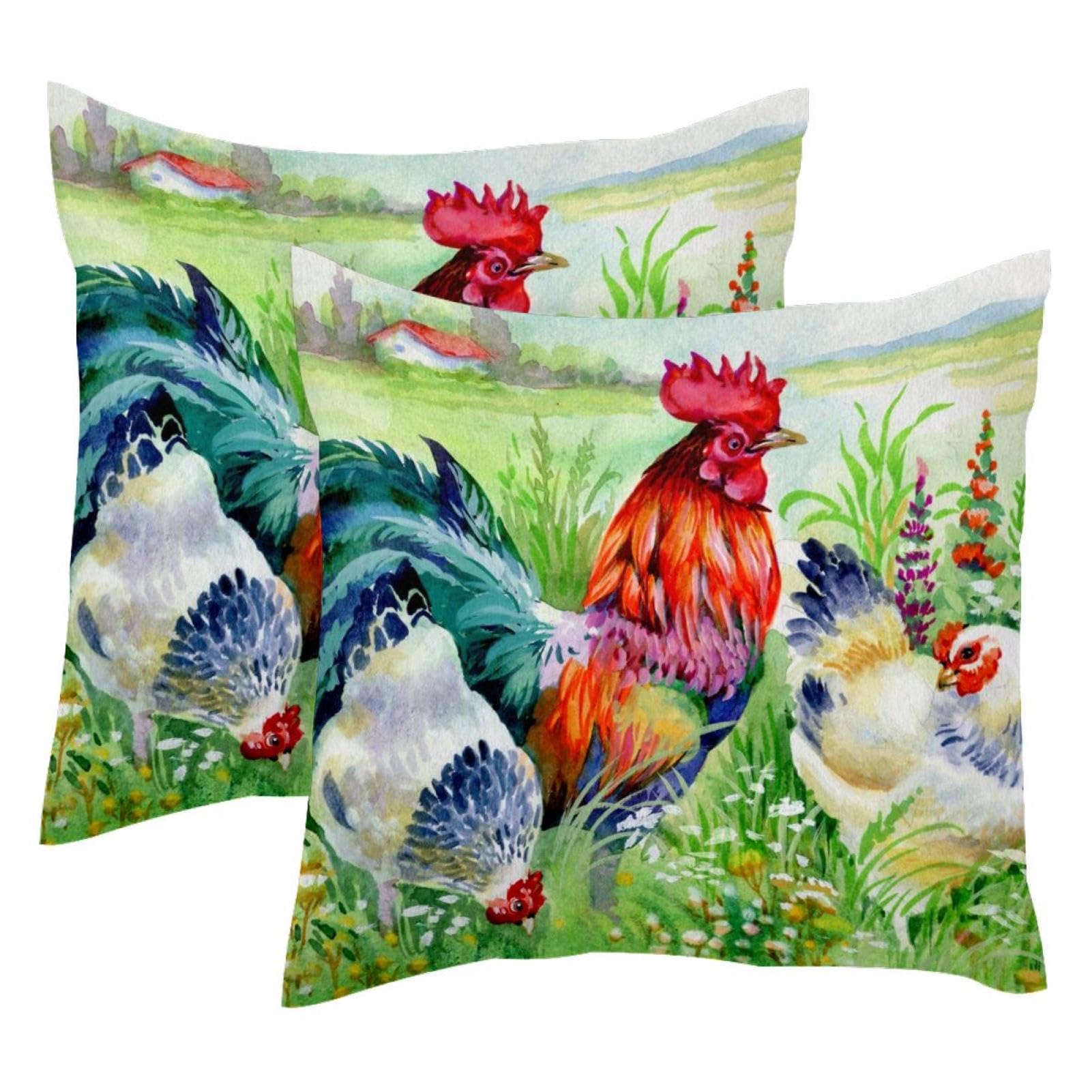 Housses de coussin velours 50x50 coq et poulet pour décoration grand confort