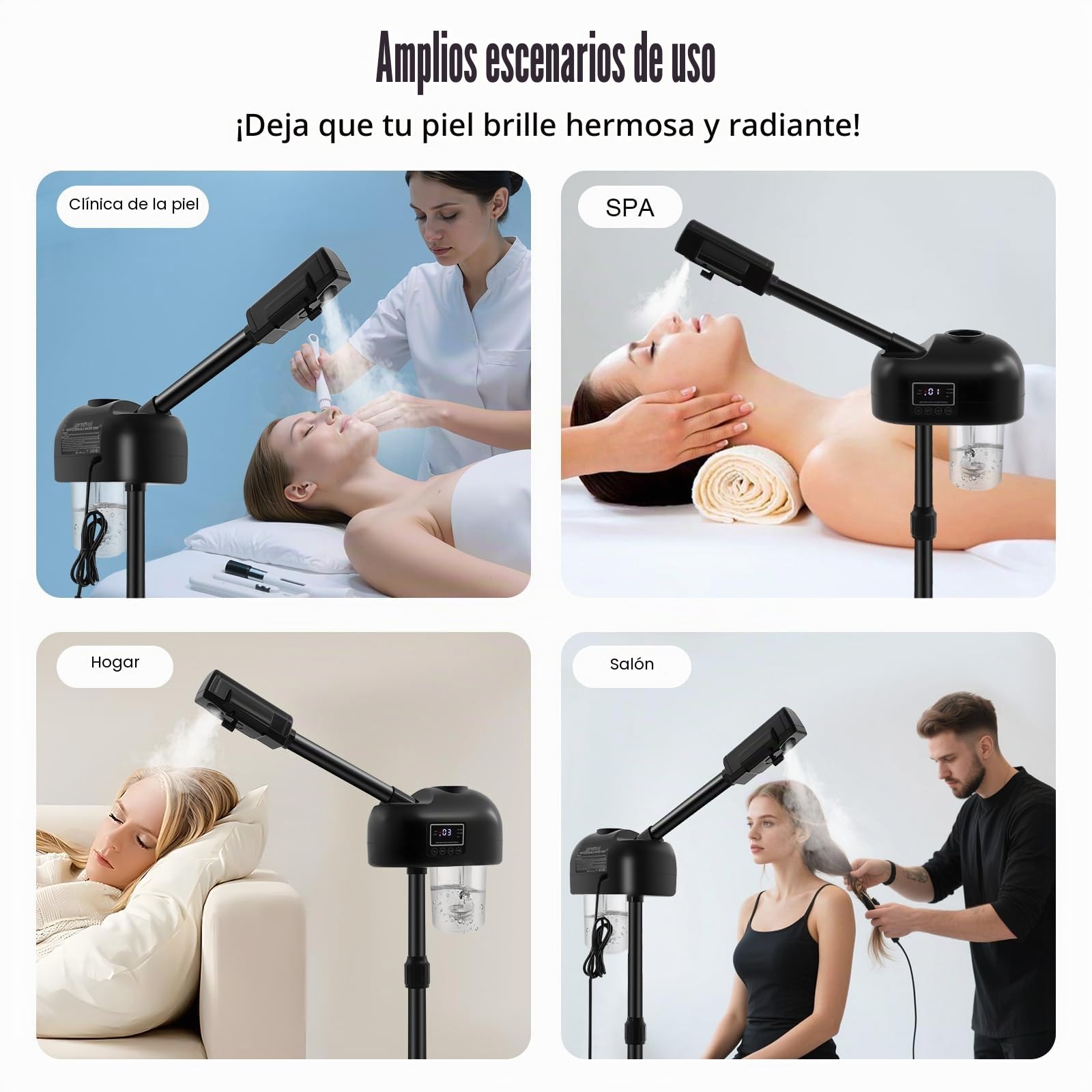 MINRS Vapozone - Vaporizador facial (750 W, con ozono, vaporizador cosmético con temporizador y caliente, para sauna facial con panel LCD para salón y hogar)