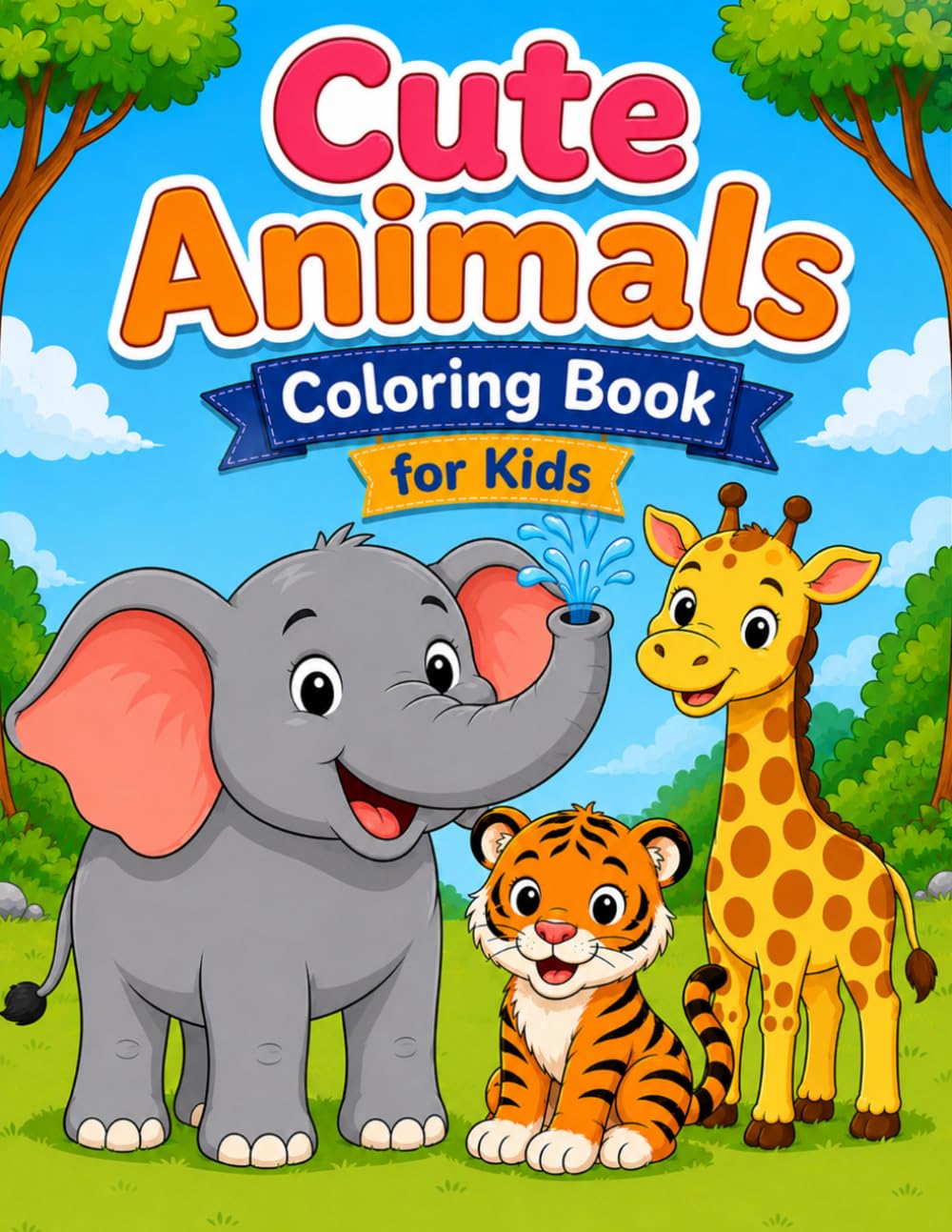 Cute Animals Coloring Book for Kids: Easy Jungle Animals, Farm Animals, Ocean Animals, Forest Friends, and More Fun Animal Adventures