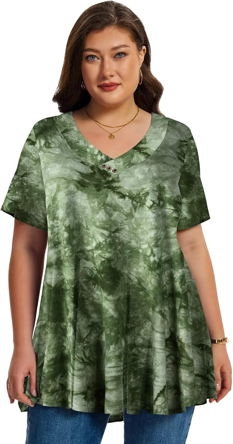 LARACE Plus Size Tops for Womens T Shirts Button Down Summer Clothes Short Sleeve Tunics Casual V Neck Blouses - Image 5