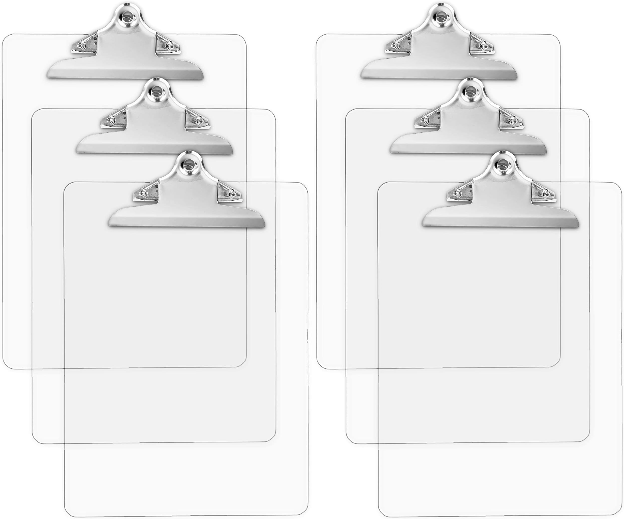 MAKINGTEC Plastic Clipboards, Multi Pack Clipboard Transparent Strong Holds 100 Sheets, Acrylic Clipboards Big Clip Board Clips 12.5 x 9 Inch (Transparent-6pcs)