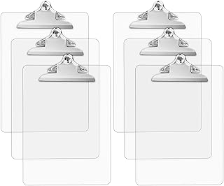 MAKINGTEC Plastic Clipboards, Multi Pack Clipboard Transparent Strong Holds 100 Sheets, Acrylic Clipboards Big Clip Board Clips 12.5 x 9 Inch (Transparent-6pcs)