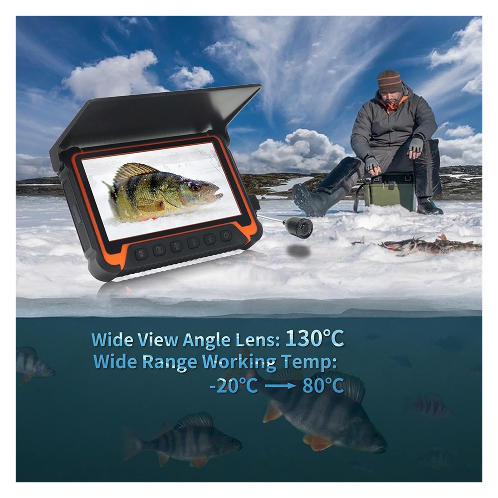 Fotocamera for la pesca sul ghiaccio, ecoscandaglio subacqueo con sonar più profondo, avvolgicavo da 30 m,Alta definizione