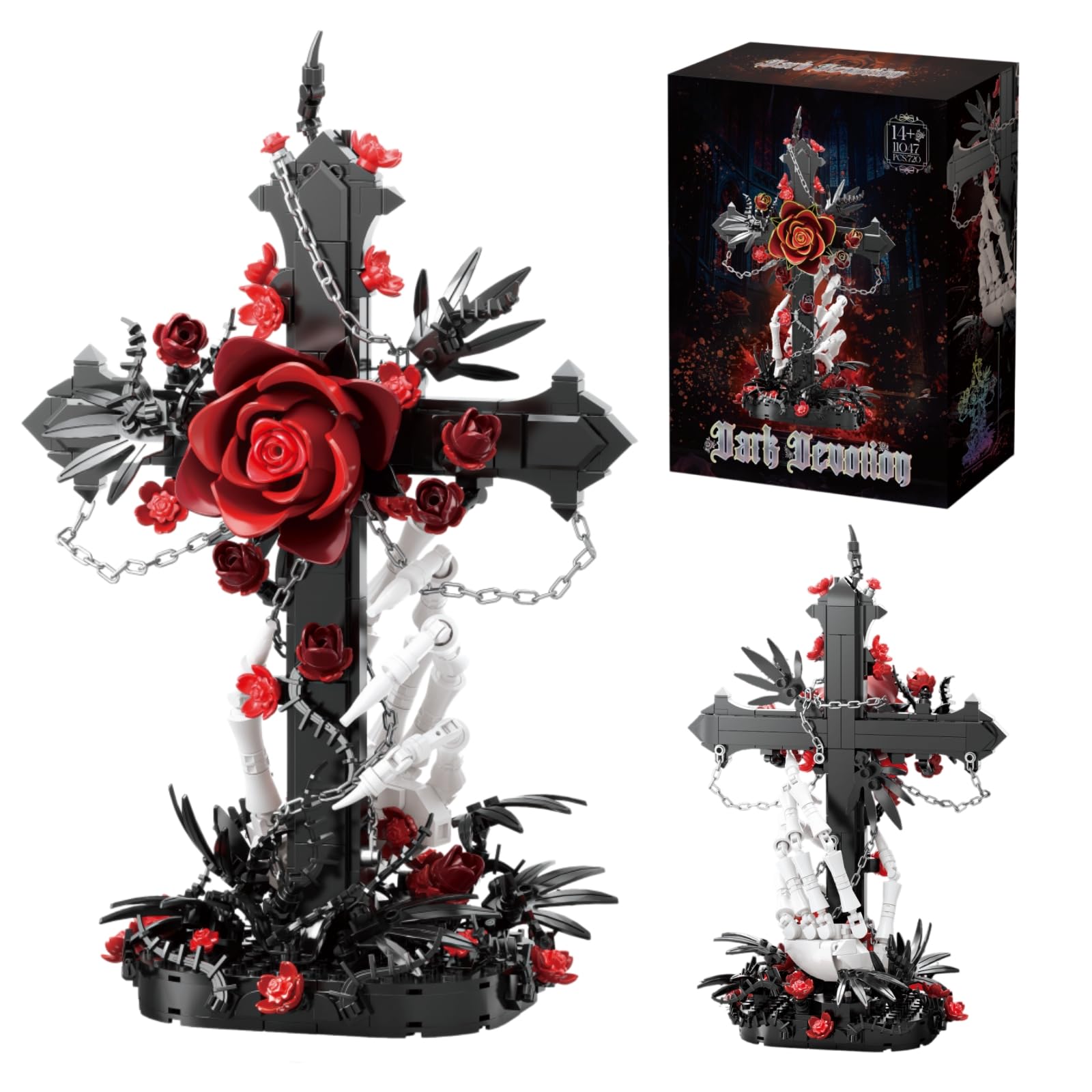 Gothic Rosen Kreuz Skelett Hand Bausteine Bausatz für Erwachsene