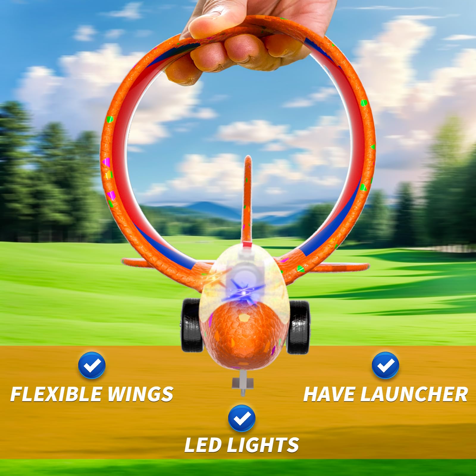 JUKUDAHU 3 Pack Airplane Launcher Toys for Kids 3-8, 2 Flight Modes Foam Plane Glider Catapult Includes 10 Soft Darts - Image 3