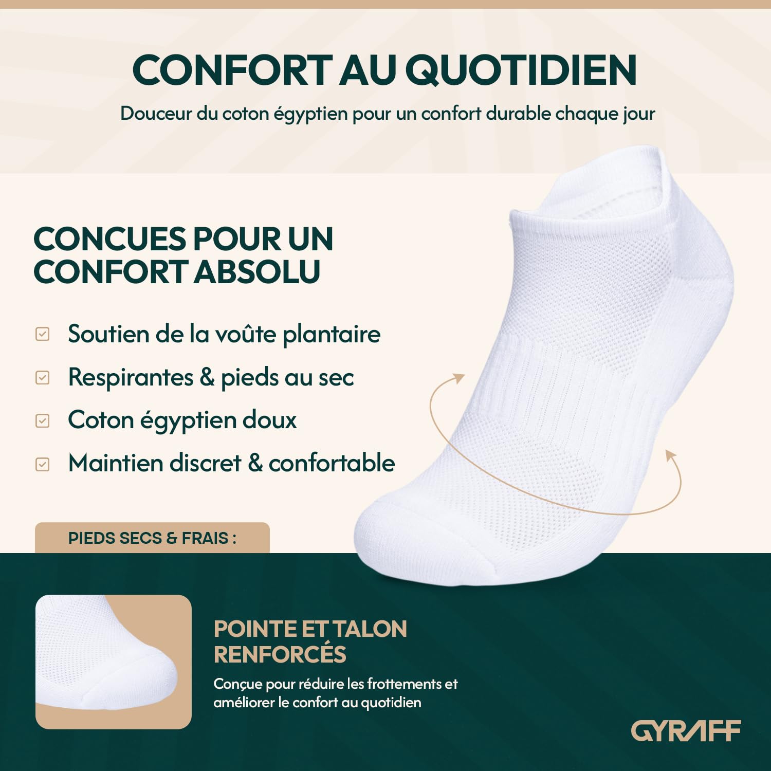 Chaussettes de sport basses en coton égyptien premium, rembourrées, Lot de 4, Socquettes running anti dérapantes, languette anti ampoule anti transpiration, Homme Femme, Blanche, 35-38 39-42 43-46