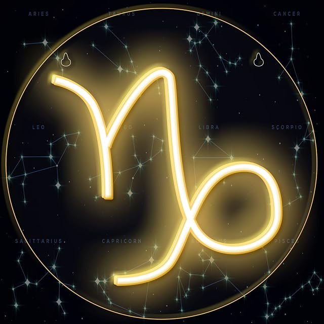 Zodiac Horoscope Neon Signs, Capricornus Neon Light for Wall Decor, 12" Constellation LED USB Powered and Astrology Neon Signs for Baby Room, Bedroom, Living Room, Gift for Girls, Birthday Decoration