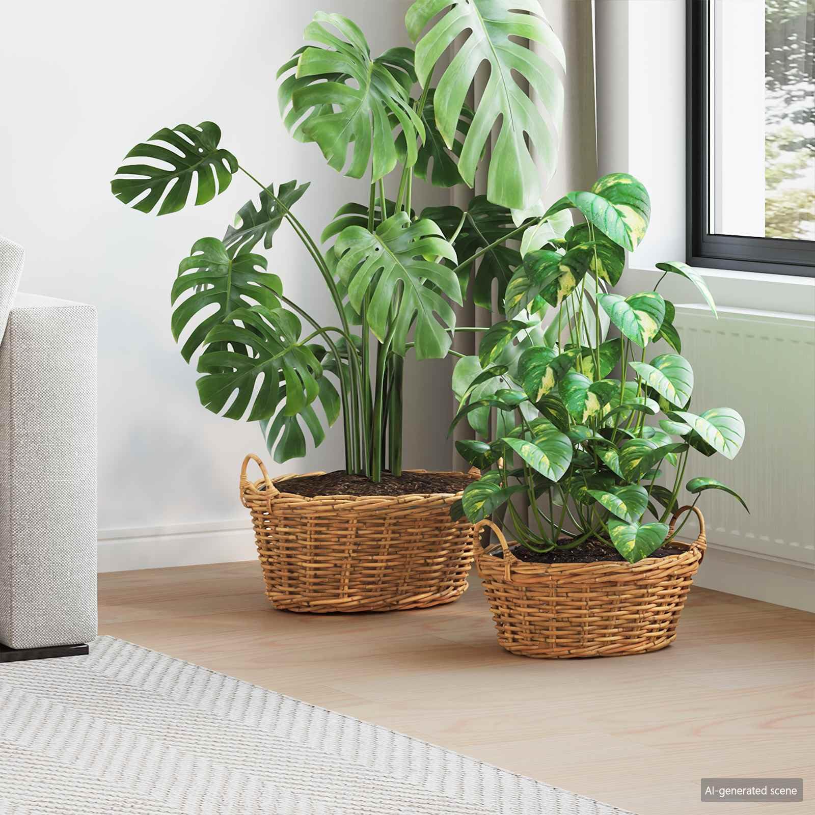 Cesta para macetas plegable de ratán natural con forro decorativo de diseño bohemio