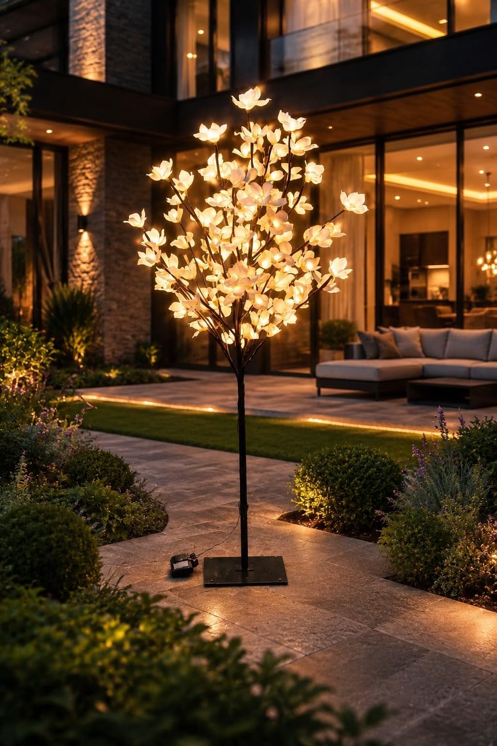 spot on dealz 4FT Solar Cream Blossom Tree – 100 LED Warm White Lights Garden Outdoor Decor