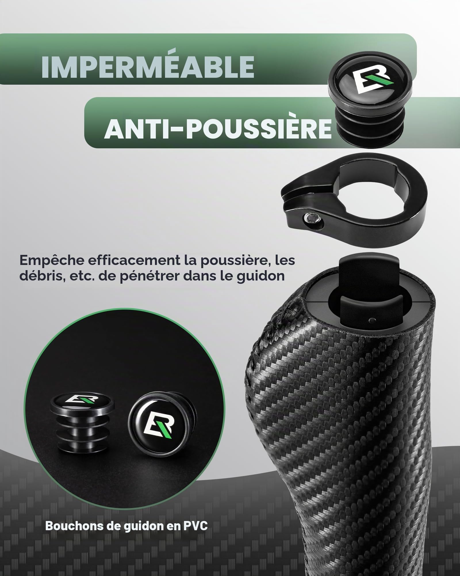 ROCKBROS Poignées de Vélo Ergonomiques, Poignées de Guidon en Cuir PU Antidérapantes, Poignées de Vélo avec Verrouillage en Aluminium, Poignées de Guidon de Vélo 22.2mm pour MTB, Gravel, EBike