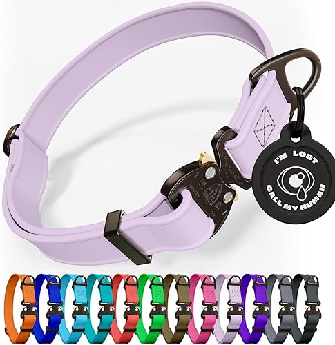 Biothane - Collar de perro con hebilla de cobra, fabricado en Estados Unidos, etiqueta de identificación con código QR incluida, collares de perro