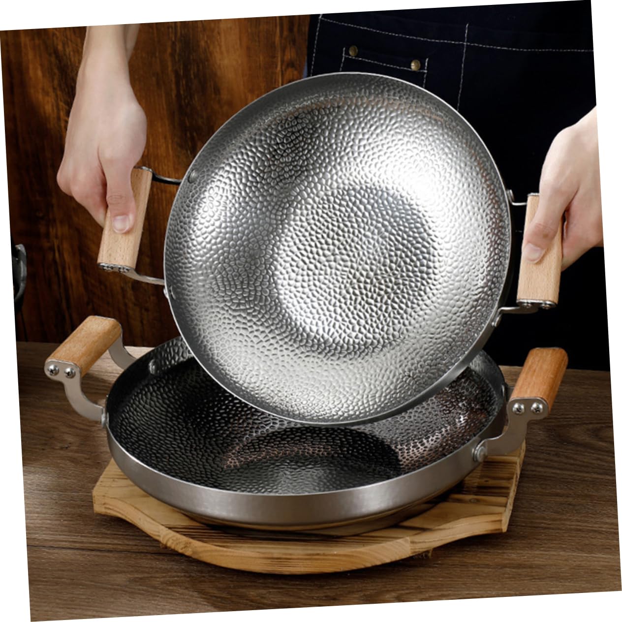 Cabilock Stahlkochtopf Mit Doppelgriff Kochpfanne Haushaltsküchenartikel Wokpfanne Aus Edelstahl Küchenutensil Bratpfanne Aus Edelstahl Grillpfanne Aus Trockentopf Wok Für Herd Kochbedarf