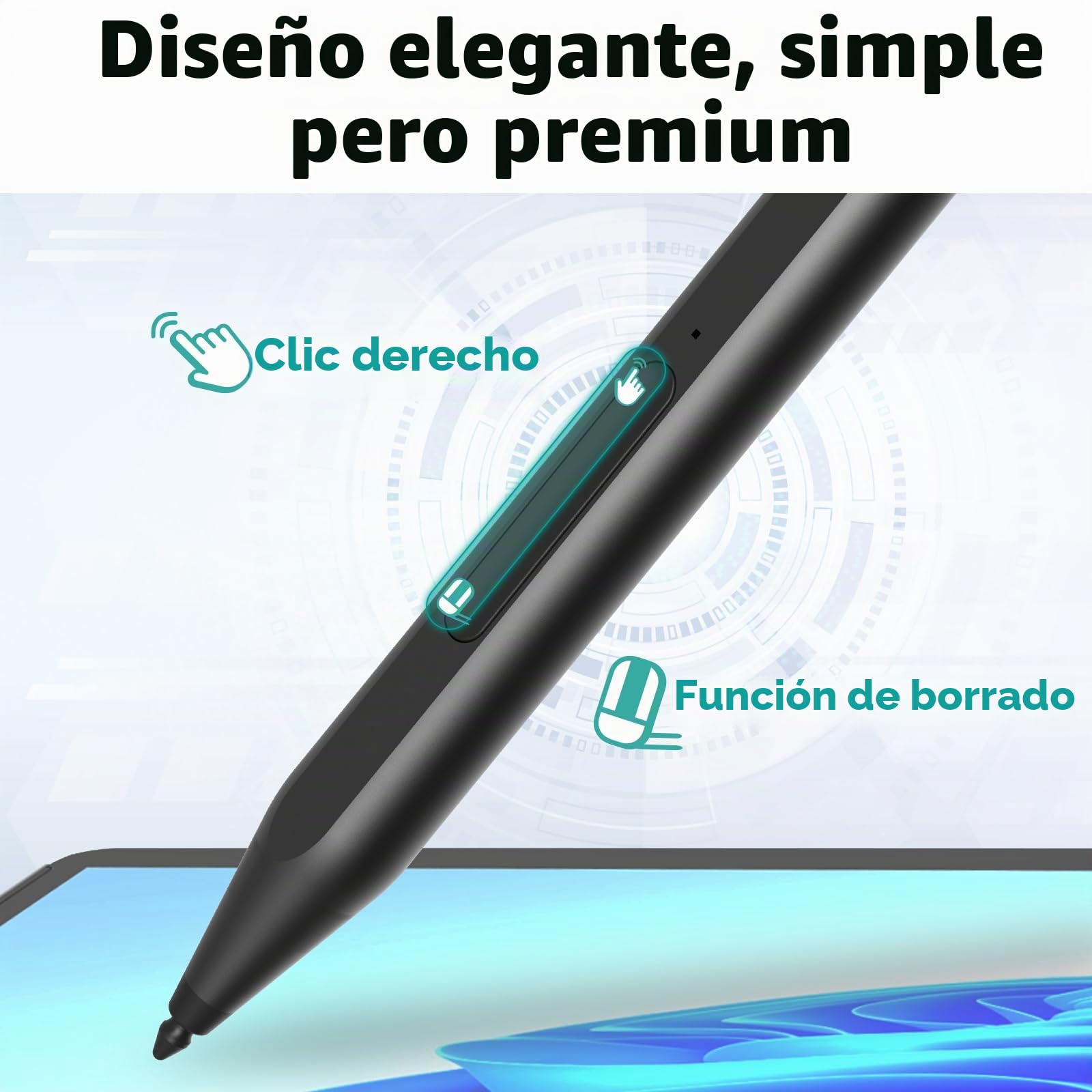RENAISSER Lápiz Stylus para Microsoft Surface, Diseñado en Houston, Fabricado en Taiwán, Compatible con Windows 11 & 10, Carga USB-C, Lápiz para Surface Pro 11/10/9/8/7, Surface Go/Laptop