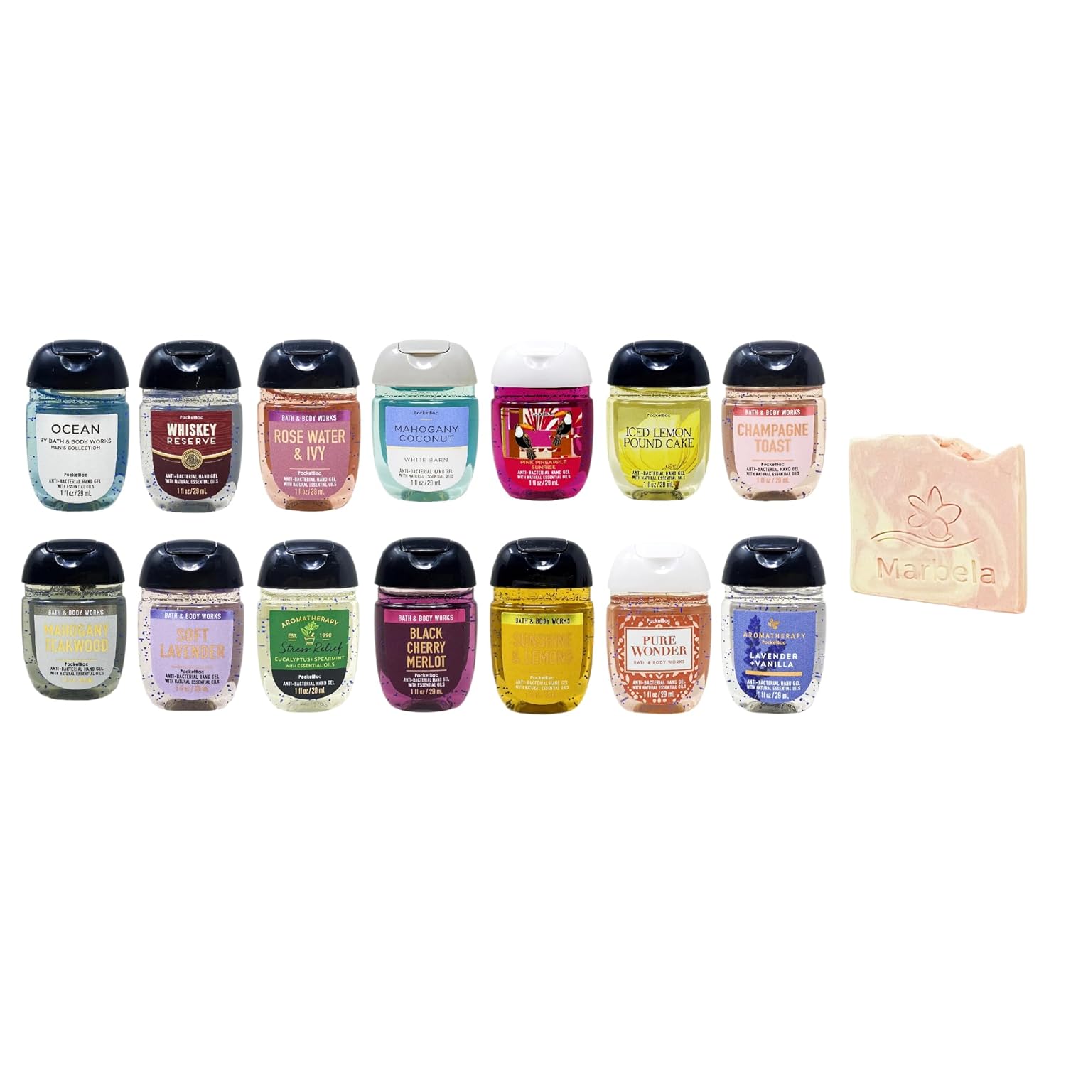 Bath & Body Works 10 Assorted Mini Hand Gels with a Himalayan Salts Springs Sample Soap