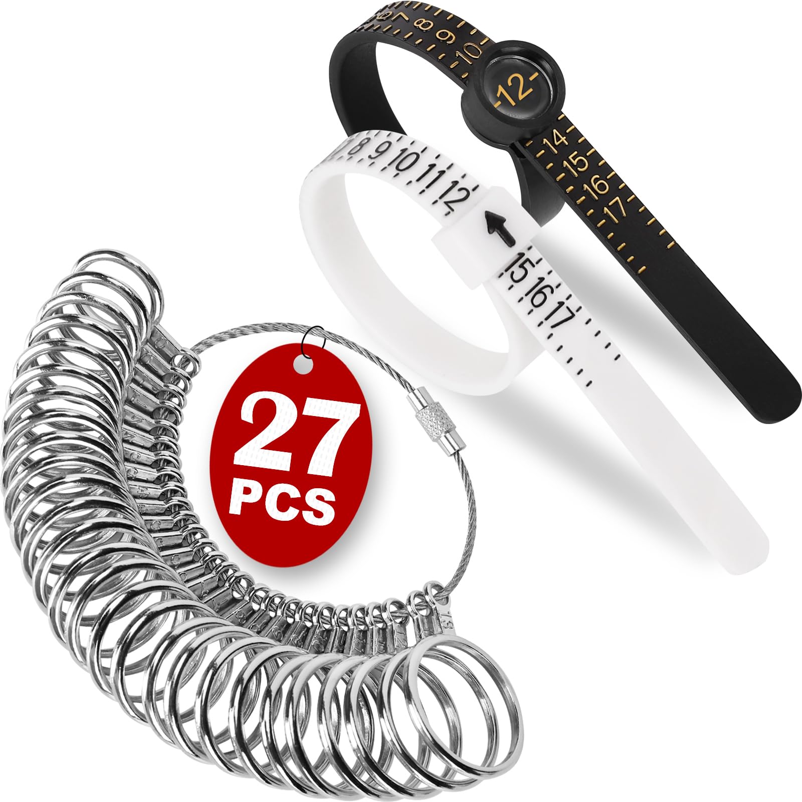 ring sizer measuring tool kit 27 pcs premium stainless steel measuring ring tool us ring size 0-13 with half size 2 pcs reusable finger size 1-17 usa rings size with magnified glass