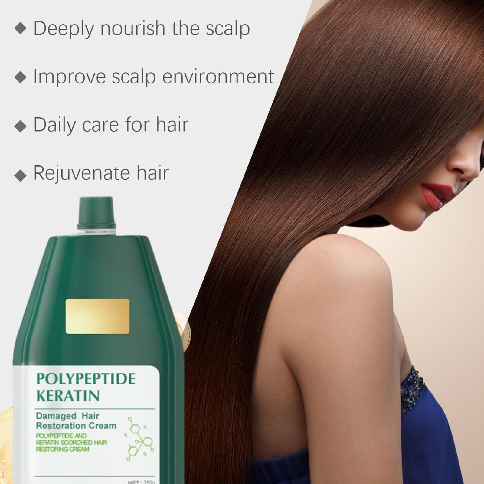 Polypeptide Keratin,Polipeptide Keratin,Crema De Polipeptidos Y Keratina,Crema De PolipéPtidos Y Queratina - Alisado Intenso Y ReparacióN Capilar Profunda,For Dry Damaged Hair (1PC)