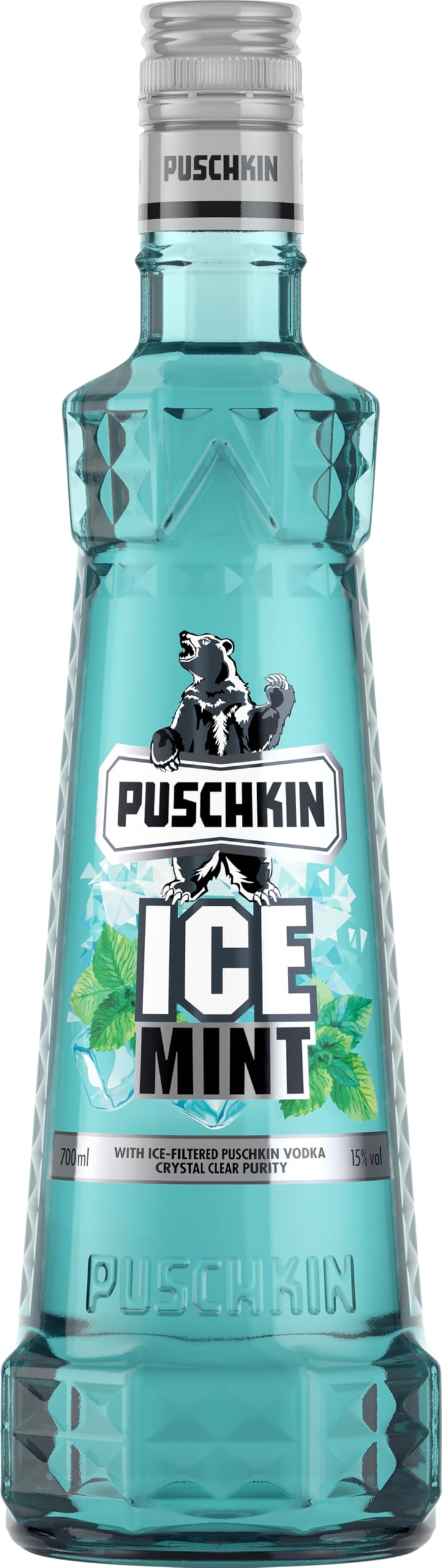 Puschkin | Ice Mint | Eisig-frischer Pfefferminzgeschmack | Perfekt pur oder als Basis für Cocktails | 0,7L | 15% Vol.