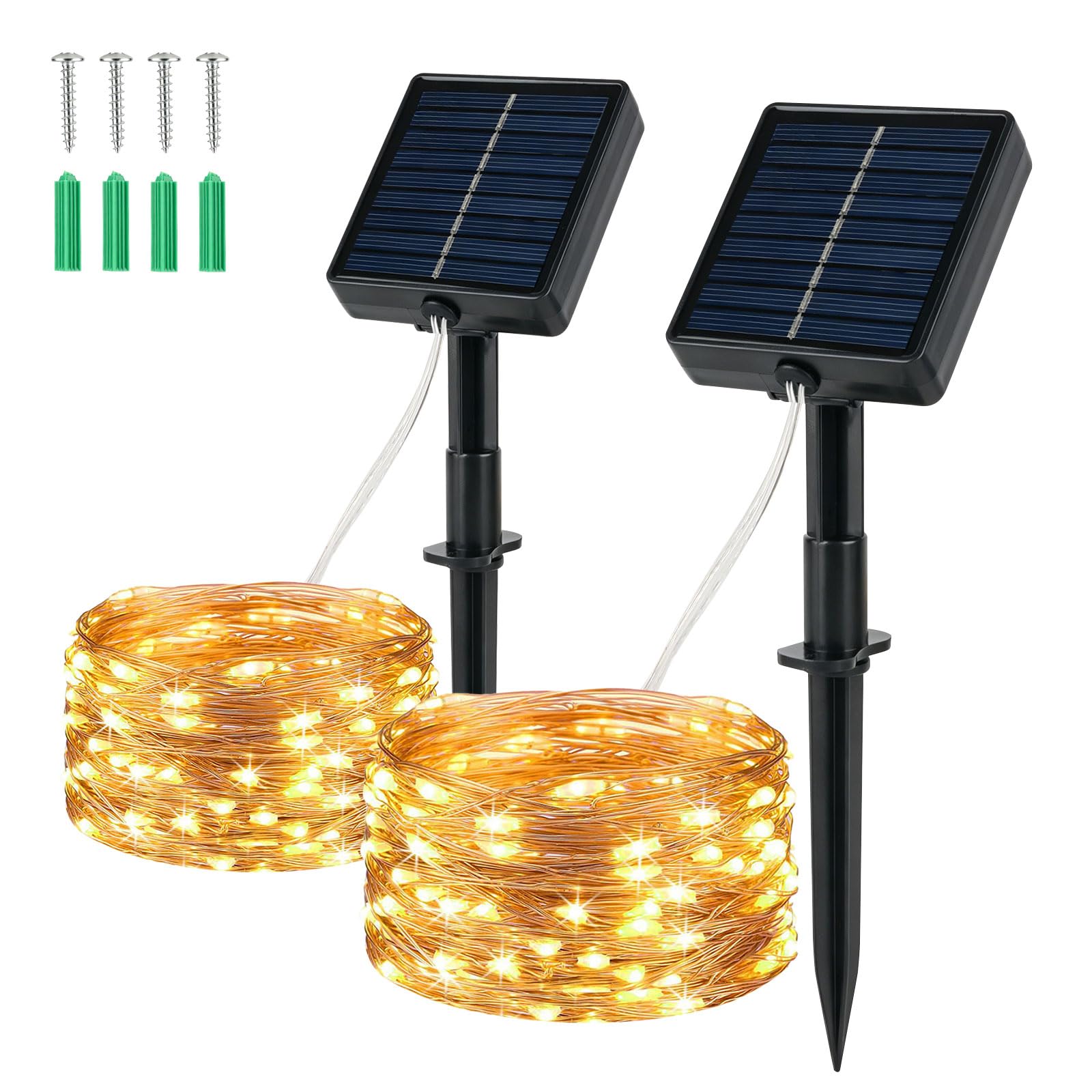 LShun Solar String Lights Outdoor (Warm White), 2-Pack Total 80FT/200 LED Solar Garden Lights Waterproof, 8 Modes Indoor and Outdoor Fairy Lights Copper Wire Lighting for Patio Yard Party Christmas, W