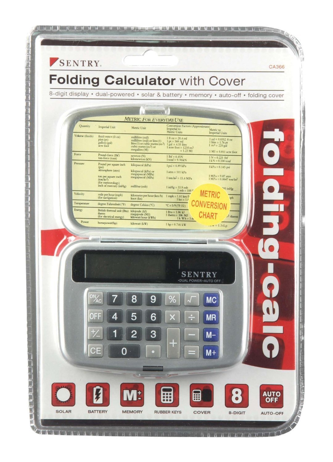 Sentry Folding Calculator with Cover, Silver (CA366)