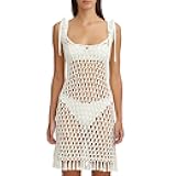 Crochet Swimsuit Cover Up For Women Hollow Out Tassel Hem Beach Dresses Adjustable Strap Sleeveless Summer Outfits