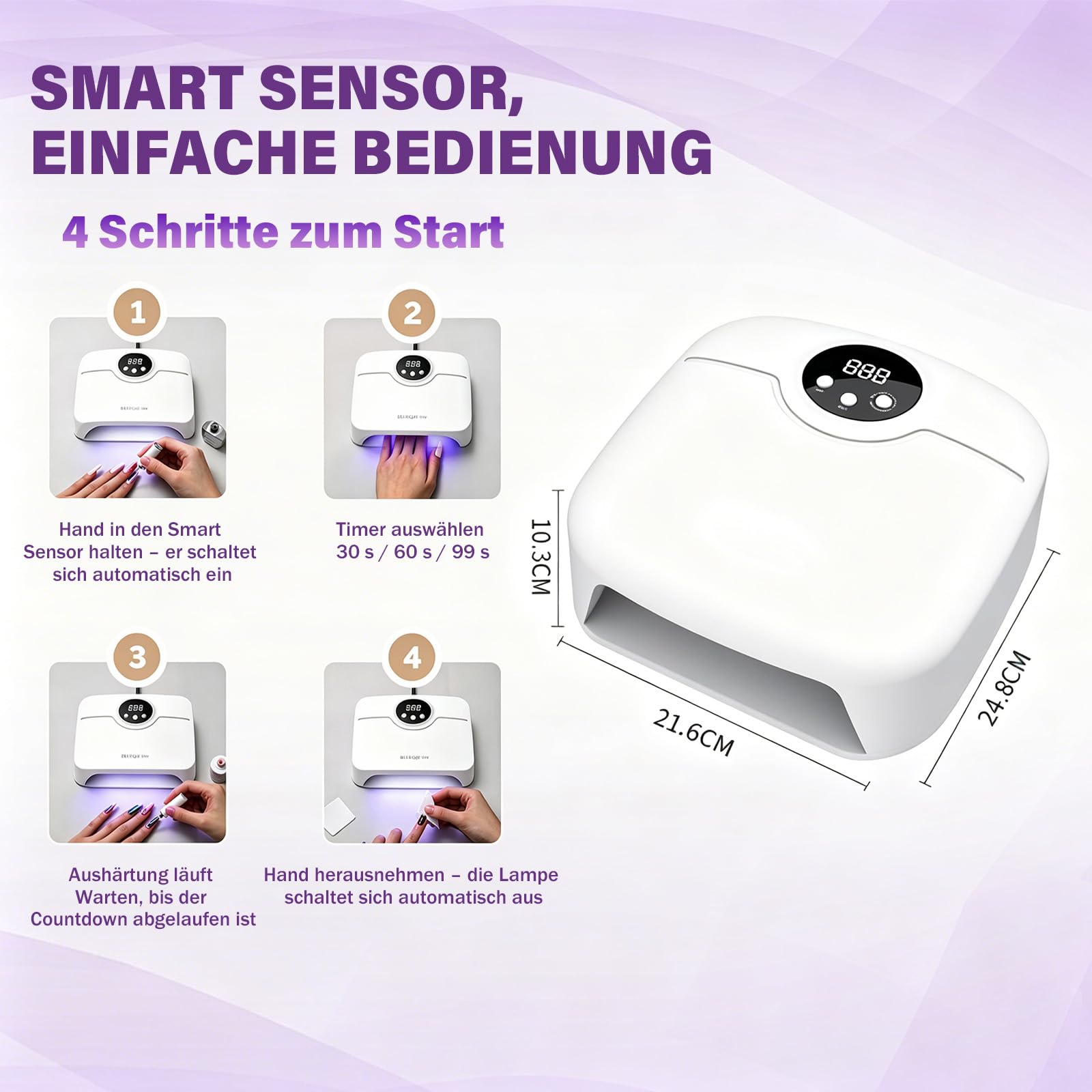 R7 150W Professionelle UV Lampe für Gelnägel,10 Zoll UV Lampe Nägel (Weiß)
