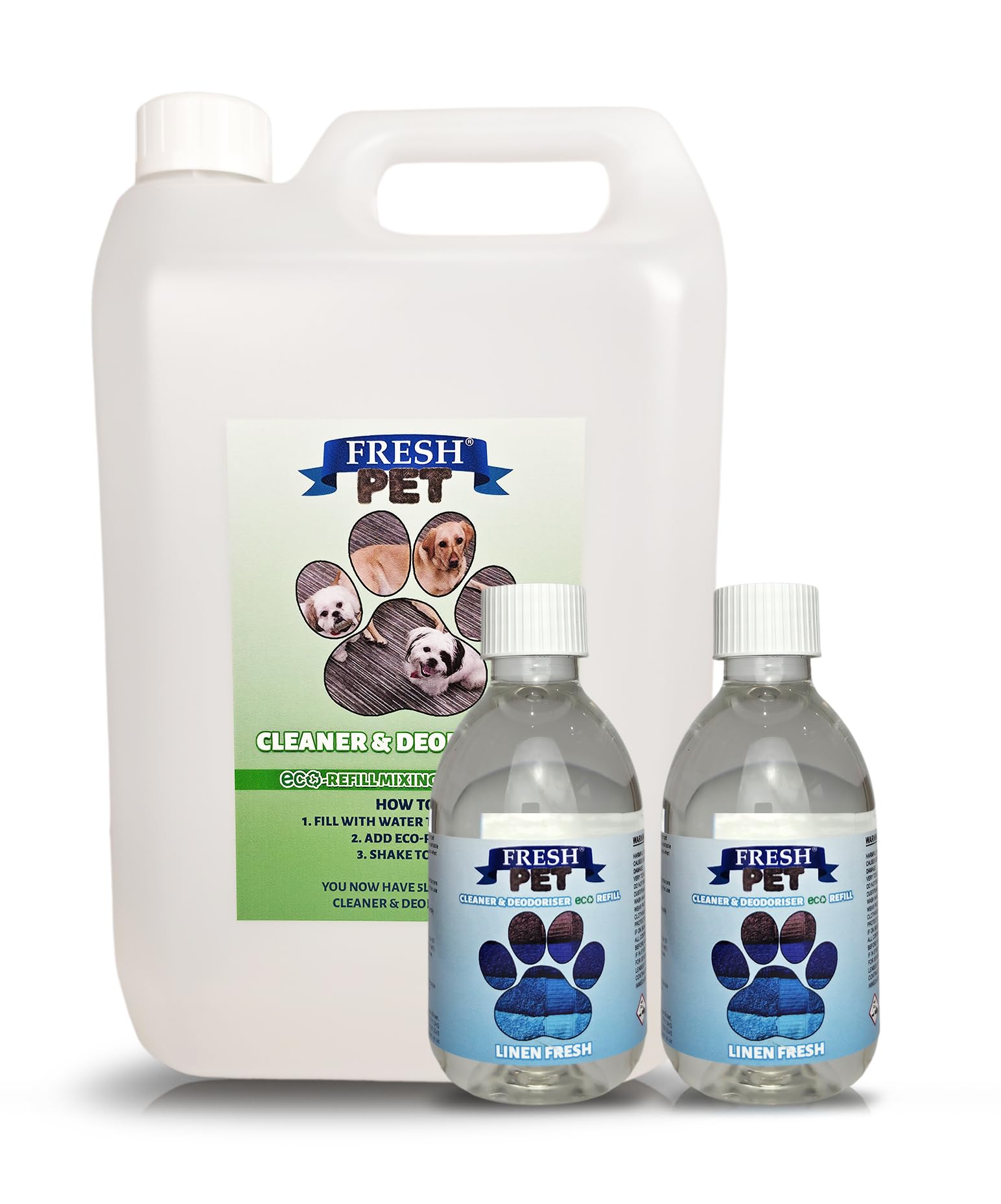 Fresh Pet eco-Refill Kennel Disinfectant 2x 250ml w/ Empty 5L (Linen Fresh)
